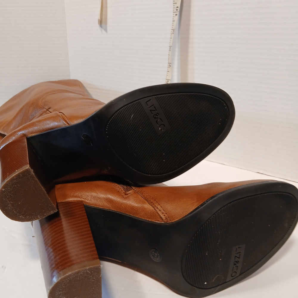 Brown Leather Heeled Boots, Liz And Co, Funky Sexy Fun Vibe,4 Inch Heel Size 8.5 - Picture 12 of 15
